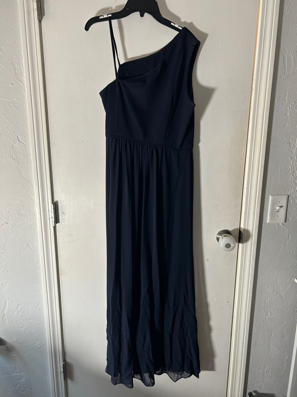 Adrianna Papell One-Shoulder Navy Evening Gown
